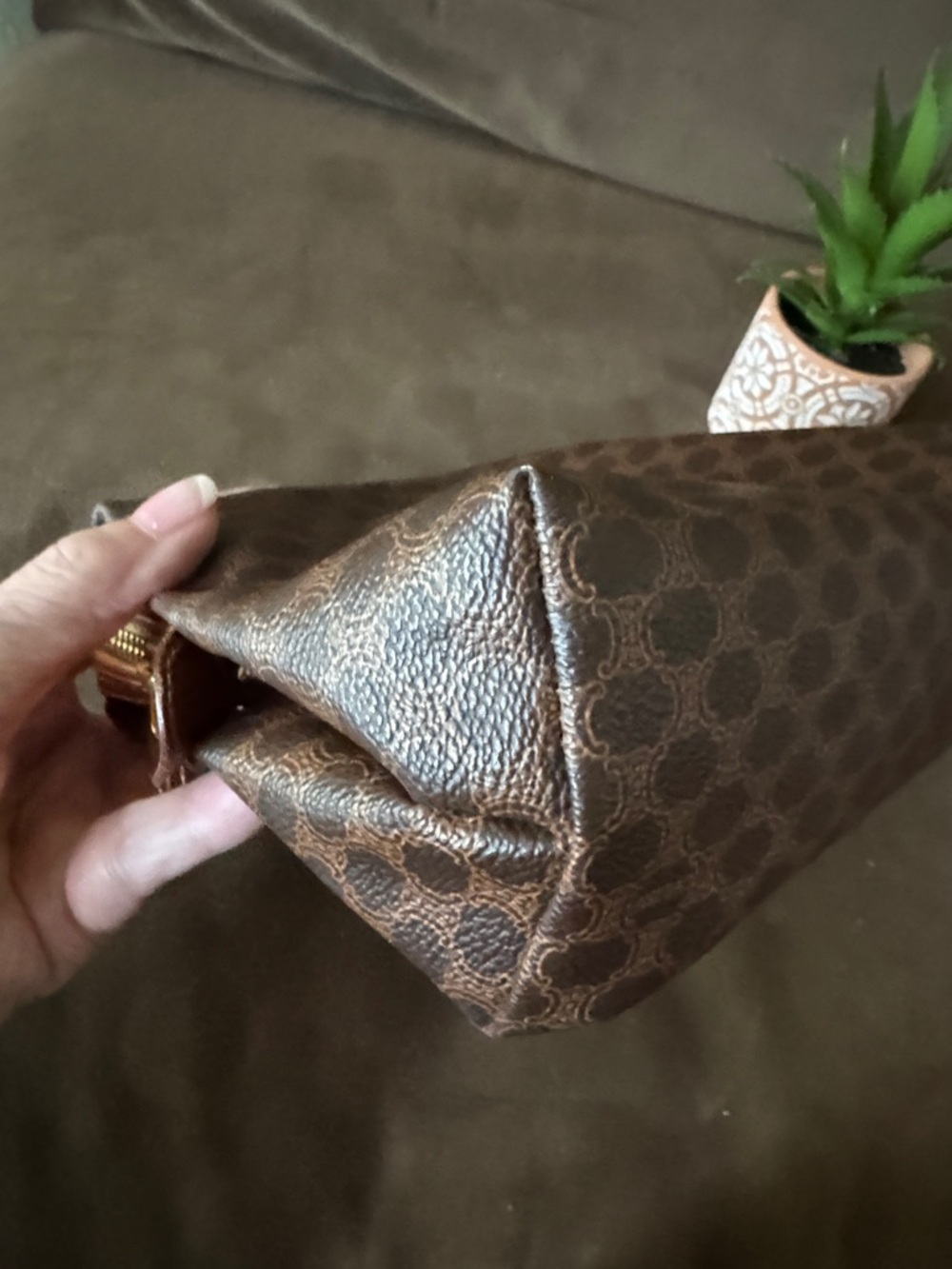 Hold for Mara Celine Brown Monogram Toiletry Pouch w Tan Trim Vintage Like New - Picture 4 of 11